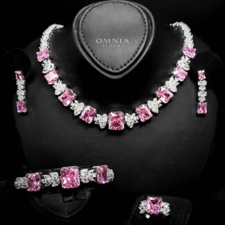 Omnia Amelia Pink Bridal Full Set with High-Quality Simulated Diamonds Rhodium Plated
