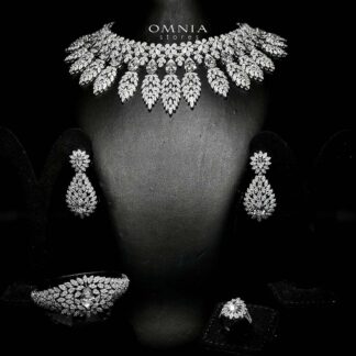 Omnia Asrar White Bridal Full Set in High Quality Zircon Stone Rhodium Plated