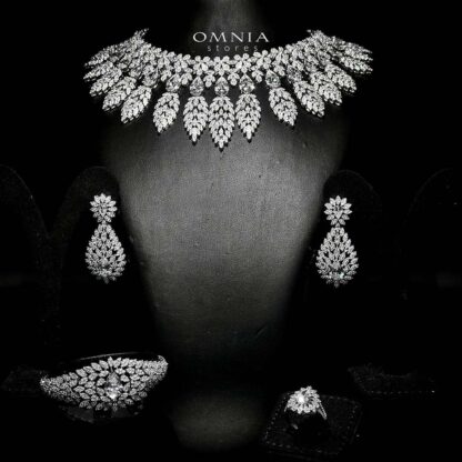 Omnia Asrar White Bridal Full Set in High Quality Zircon Stone Rhodium Plated