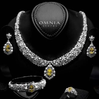 Omnia Aiyesha Yellow Bridal Full Set in High Quality Zircon Stone in Rhodium Plated
