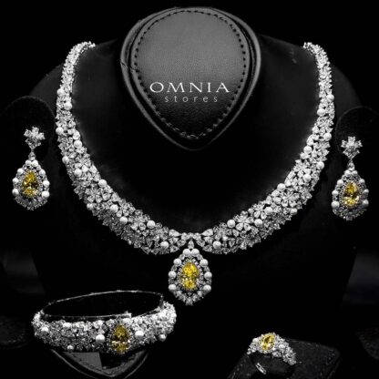 Omnia Aiyesha Yellow Bridal Full Set in High Quality Zircon Stone in Rhodium Plated