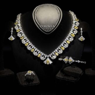 Omnia Elizabeth Yellow & White Bridal Full Set with Pear and Round Cut High-Quality Simulated Diamonds in a Stunning Two-Tone Rhodium Plated Finish