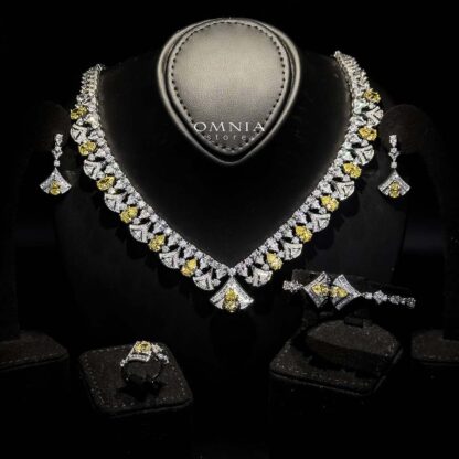 Omnia Elizabeth Yellow & White Bridal Full Set with Pear and Round Cut High-Quality Simulated Diamonds in a Stunning Two-Tone Rhodium Plated Finish