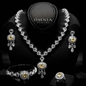 Omnia Hayah Yellow Bridal Full Set in High Quality Zircon Stone in Rhodium Plated
