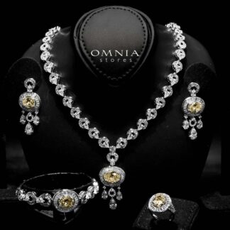 Omnia Hayah Yellow Bridal Full Set in High Quality Zircon Stone in Rhodium Plated