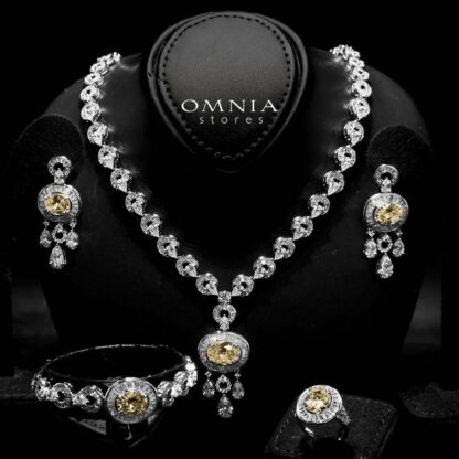 Omnia Hayah Yellow Bridal Full Set in High Quality Zircon Stone in Rhodium Plated