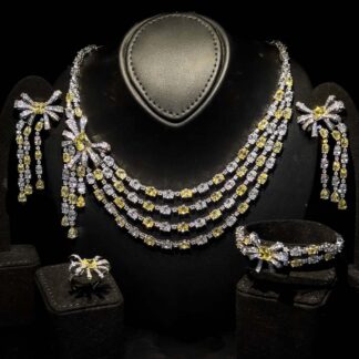 Omnia Mawada Yellow Bridal Full Set with Elegant Bow-Accent Design and High-Quality Zircon Stones in Rhodium Plated Finish