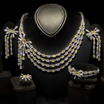 Omnia Mawada Yellow Bridal Full Set with Elegant Bow-Accent Design and High-Quality Zircon Stones in Rhodium Plated Finish