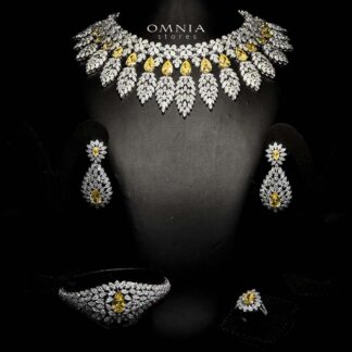 Omnia Asal Yellow Bridal Full Set in High Quality Zircon Stone Rhodium Plated