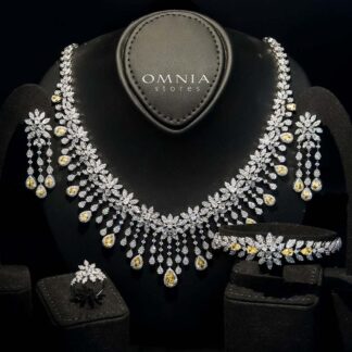 Omnia Anoud Yellow Bridal Full Set with Sparkling Zircon Stones in High-Quality Rhodium Plated Finish