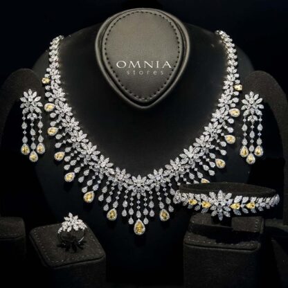 Omnia Anoud Yellow Bridal Full Set with Sparkling Zircon Stones in High-Quality Rhodium Plated Finish