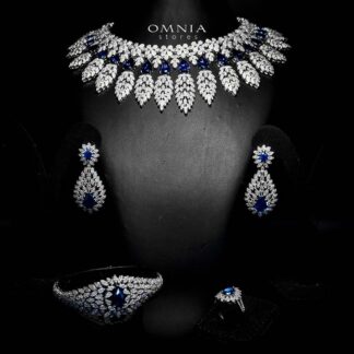 Omnia Asrar Blue Bridal Full Set in High Quality Zircon Stone Rhodium Plated