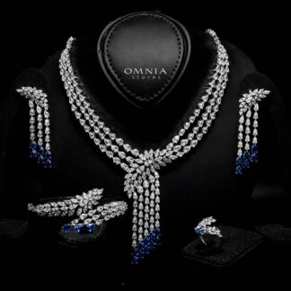 Omnia Rahaf Blue Bridal Full Set Accessories in High Quality Zircon Stone in Rhodium Plated