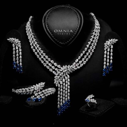 Omnia Rahaf Blue Bridal Full Set Accessories in High Quality Zircon Stone in Rhodium Plated (16cm only available in KSA)