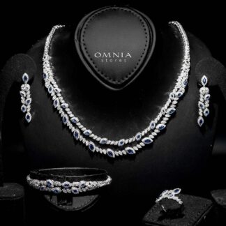 Omnia Nada Blue Bridal Full Set in High Quality Zircon Stone Rhodium Plated