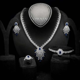 Omnia Asmaa Blue Bridal Full Set with Sparkling Zircon Stones in High-Quality Rhodium Plated Finish