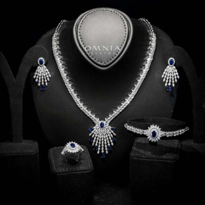 Omnia Asmaa Blue Bridal Full Set with Sparkling Zircon Stones in High-Quality Rhodium Plated Finish