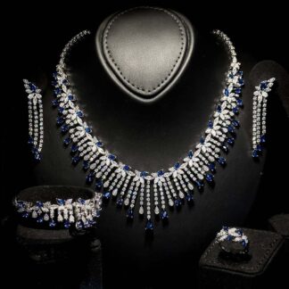 Omnia Kawthar Blue Bridal Full Set in High Quality Zircon Stone Rhodium Plated