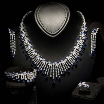 Omnia Kawthar Blue Bridal Full Set in High Quality Zircon Stone Rhodium Plated