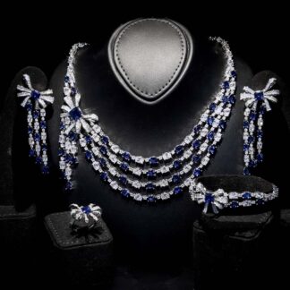 Omnia Mawada Blue Bridal Full Set with Elegant Bow-Accent Design and High-Quality Zircon Stones in Rhodium Plated Finish
