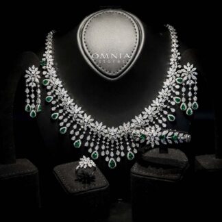 Omnia Anoud blue Bridal Full Set with Sparkling Zircon Stones in High-Quality Rhodium Plated Finish (18cm only available in KSA)