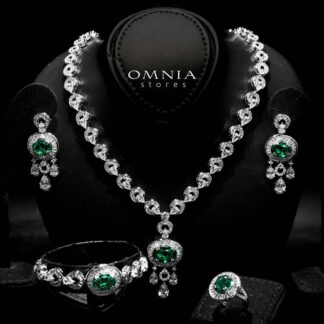 Omnia Hayah Green Bridal Full Set in High Quality Zircon Stone in Rhodium Plated