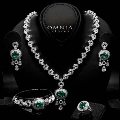 Omnia Hayah Green Bridal Full Set in High Quality Zircon Stone in Rhodium Plated
