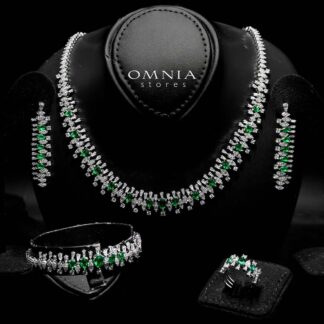 Omnia Hala Green Bridal Full Set in High Quality Zircon Stone in Rhodium Plated