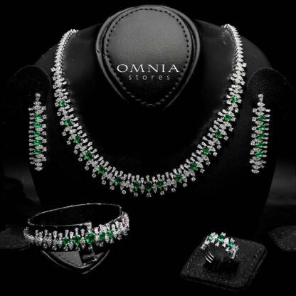 Omnia Hala Green Bridal Full Set in High Quality Zircon Stone in Rhodium Plated