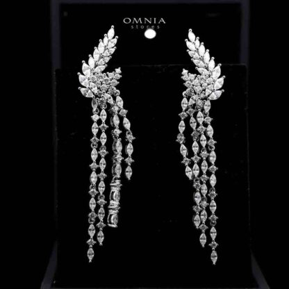 Omnia Aurora Winged Cascade Earrings in 925 Silver with Marquise and Baguette-Cut High-Quality Simulated Diamonds