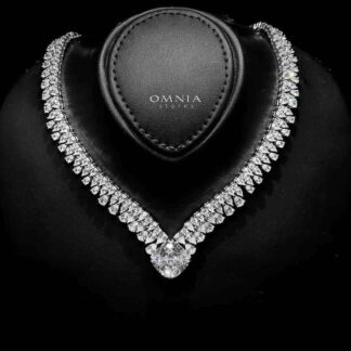 Omnia Adrielle White V-Cut Necklace in 925 Silver with Graduated Pear-Cut High-Quality Simulated Diamonds