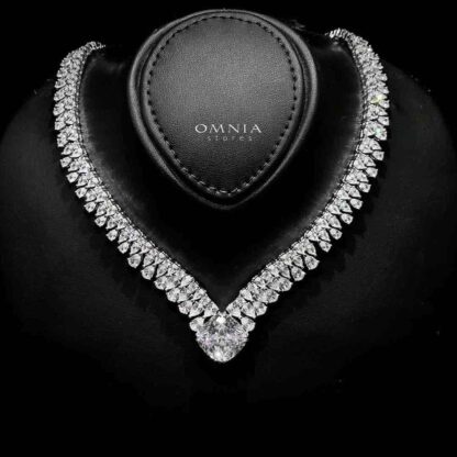 Omnia Adrielle White V-Cut Necklace in 925 Silver with Graduated Pear-Cut High-Quality Simulated Diamonds