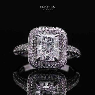 Omnia Liana Radiant Cut Ring in 92.5 Silver with High Quality Simulated Diamonds