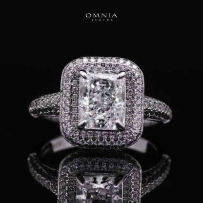 Omnia Liana Radiant Cut Ring in 92.5 Silver with High Quality Simulated Diamonds