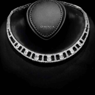 Omnia Alessandra White Necklace in 925 Silver with Emerald-Cut High-Quality Simulated Diamonds