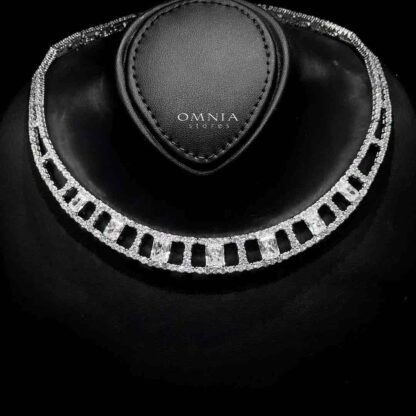 Omnia Alessandra White Necklace in 925 Silver with Emerald-Cut High-Quality Simulated Diamonds