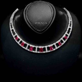 Omnia Alessandra Red Necklace in 925 Silver with Emerald-Cut High-Quality Simulated Diamonds