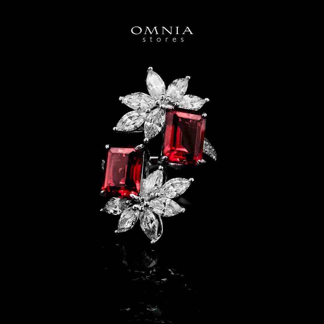 Omnia Itidal Red Ring 92.5 Silver Certified in High Quality Lab Grown Ruby Stone