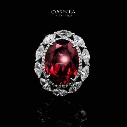 Omnia Ibtisam Red Ring 92.5 Silver Certified in High Quality Lab Grown Ruby Stone
