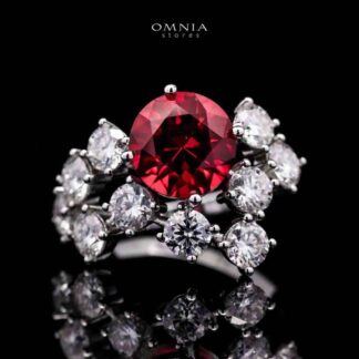 Omnia Istabraq Red Ring 92.5 Silver Certified in High Quality Lab Grown Ruby Stone