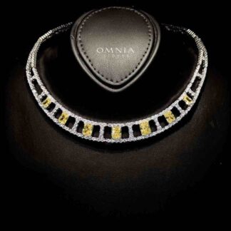 Omnia Alessandra Yellow Necklace in 925 Silver with Emerald-Cut High-Quality Simulated Diamonds