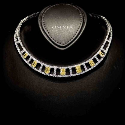 Omnia Alessandra Yellow Necklace in 925 Silver with Emerald-Cut High-Quality Simulated Diamonds