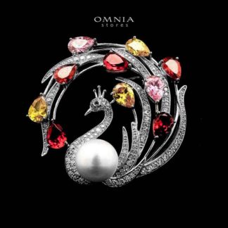Omnia Shahed Bird Design Multi Color Silver Brooch in 925 Silver with High-Quality Simulated Diamonds - MultiColor