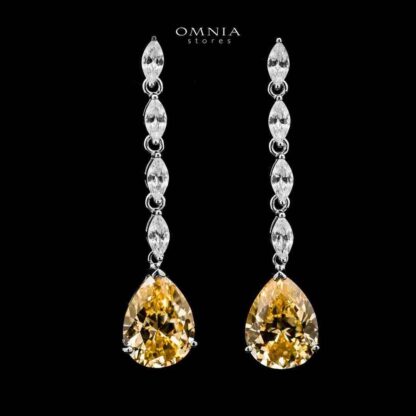 Omnia Asil Drop Earrings 925 Silver in High Quality Yellow and White Simulated Diamonds Stones