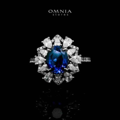 Omnia Hazar Blue Ring 92.5 Silver Certified in High Quality Lab Grown Sapphire Stone