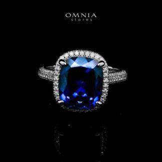 Omnia Huda Blue Ring 92.5 Silver Certified in High Quality Lab Grown Sapphire Stone