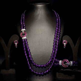 Omnia Royal Purple Beaded Jewelry Set with Ruby-Red Accents and High-Quality Simulated Diamonds