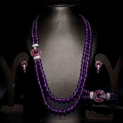 Omnia Royal Purple Beaded Jewelry Set with Ruby-Red Accents and High-Quality Simulated Diamonds