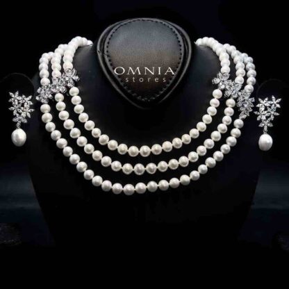 Omnia Katayoun Fresh Real Water Pearl Necklace and Earrings Set in 925 Silver Accessories With High Quality Simulated Diamonds