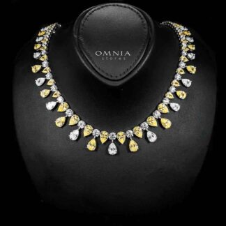 Omnia Asil Necklace 925 Silver in High Quality Yellow and White Simulated Diamonds Stones